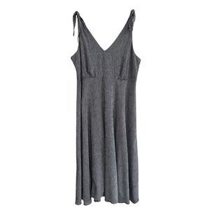 Betsey Johnson Black White Striped Tie Shoulder V-Neck Flowy Midi Dress 20W